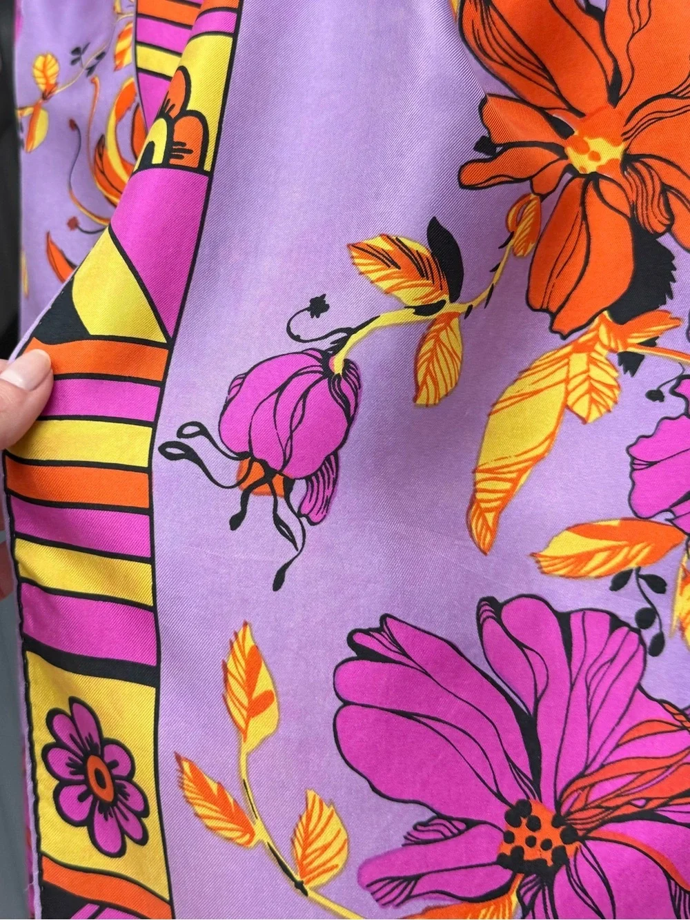Sant’ Angelo Purple Floral Silk Scarf Luxury Vintage Mod 70s Tropical Floral